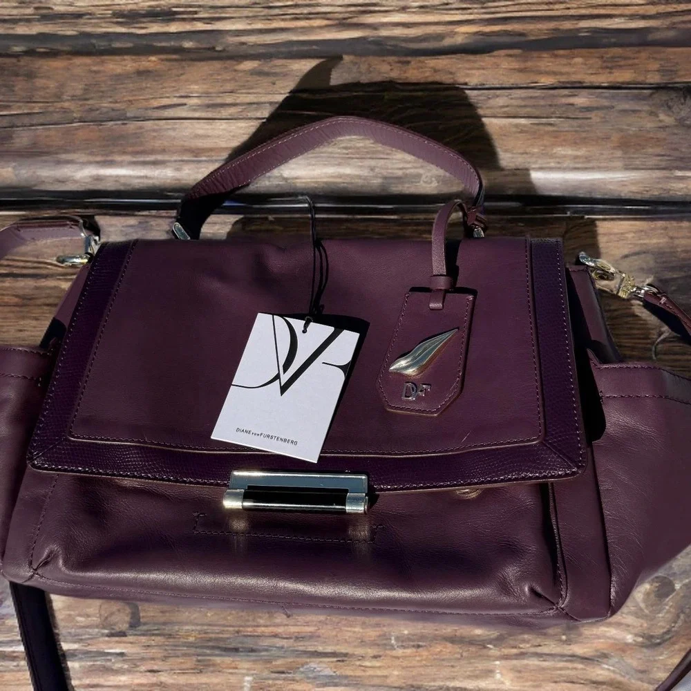 Rare‎ Diane Von Furstenberg Purple 440 Courier Leather Bag Prune Satchel DVF